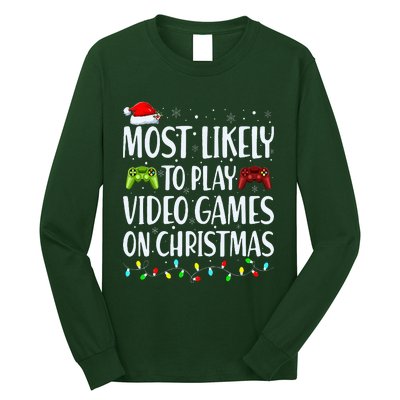 Most Likely To Play Video Games On Christmas Xmas Lights  Long Sleeve Shirt