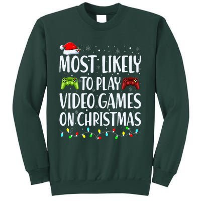 Most Likely To Play Video Games On Christmas Xmas Lights  Sweatshirt