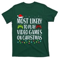 Most Likely To Play Video Games On Christmas Xmas Lights  T-Shirt