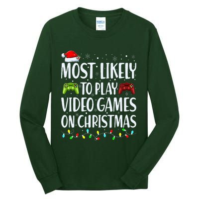 Most Likely To Play Video Games On Christmas Xmas Lights  Tall Long Sleeve T-Shirt