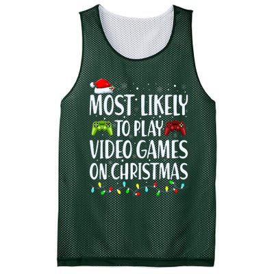 Most Likely To Play Video Games On Christmas Xmas Lights  Mesh Reversible Basketball Jersey Tank