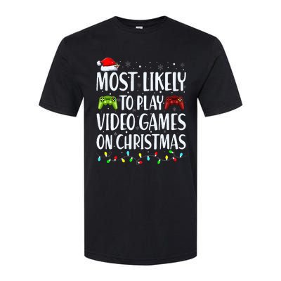 Most Likely To Play Video Games On Christmas Xmas Lights  Softstyle CVC T-Shirt