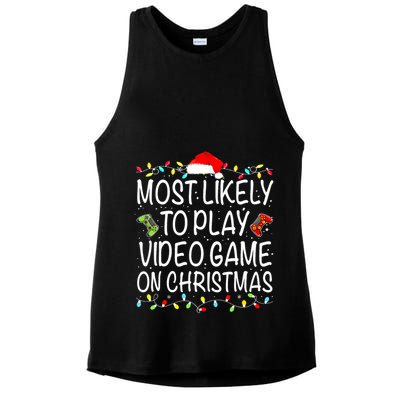 Most Likely To Play Video Game On Christmas Santa Gaming Ladies PosiCharge Tri-Blend Wicking Tank
