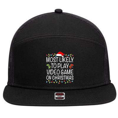 Most Likely To Play Video Game On Christmas Santa Gaming 7 Panel Mesh Trucker Snapback Hat