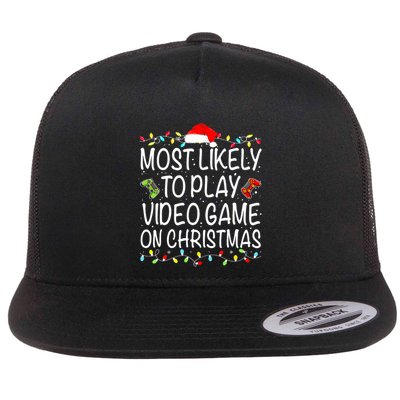 Most Likely To Play Video Game On Christmas Santa Gaming Flatbill Hat