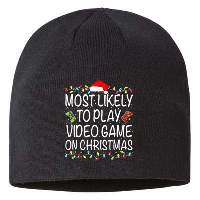 Most Likely To Play Video Game On Christmas Santa Gaming Sustainable Beanie
