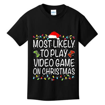Most Likely To Play Video Game On Christmas Santa Gaming Kids T-Shirt