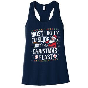 Most Likely To Slide Into The Christmas Feast Baseball Santa Women's Racerback Tank