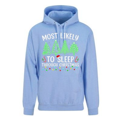 Most Likely To Sleep Through Christmas Matching Family Pjs Unisex Surf Hoodie