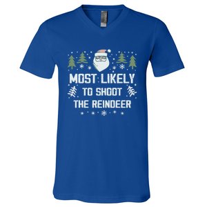 Most Likely To Shoot The Reindeer Family Matching Christmas Gift V-Neck T-Shirt