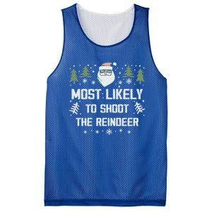 Most Likely To Shoot The Reindeer Family Matching Christmas Gift Mesh Reversible Basketball Jersey Tank