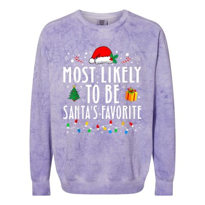 Most Likely To Be SantaS Favorite Funny Family Christmas Colorblast Crewneck Sweatshirt