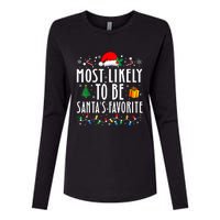 Most Likely To Be SantaS Favorite Funny Family Christmas Womens Cotton Relaxed Long Sleeve T-Shirt