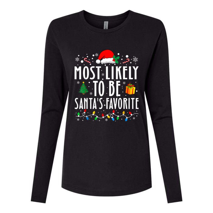 Most Likely To Be SantaS Favorite Funny Family Christmas Womens Cotton Relaxed Long Sleeve T-Shirt