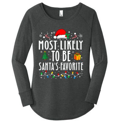 Most Likely To Be SantaS Favorite Funny Family Christmas Women's Perfect Tri Tunic Long Sleeve Shirt