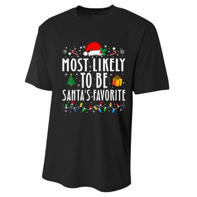 Most Likely To Be SantaS Favorite Funny Family Christmas Performance Sprint T-Shirt