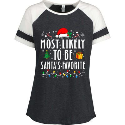 Most Likely To Be SantaS Favorite Funny Family Christmas Enza Ladies Jersey Colorblock Tee