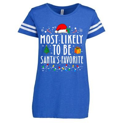 Most Likely To Be SantaS Favorite Funny Family Christmas Enza Ladies Jersey Football T-Shirt