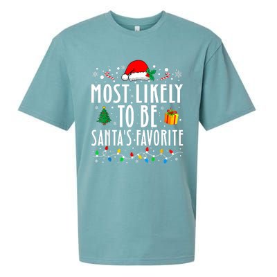 Most Likely To Be SantaS Favorite Funny Family Christmas Sueded Cloud Jersey T-Shirt