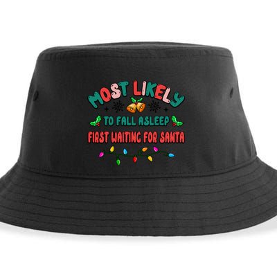 Most Likely To Fall Asleep First Waiting For Santa Christmas Gift Sustainable Bucket Hat
