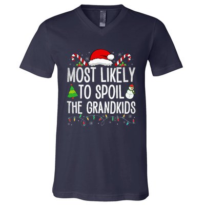 Most Likely To Spoil The Grand Funny Christmas Grandma  V-Neck T-Shirt