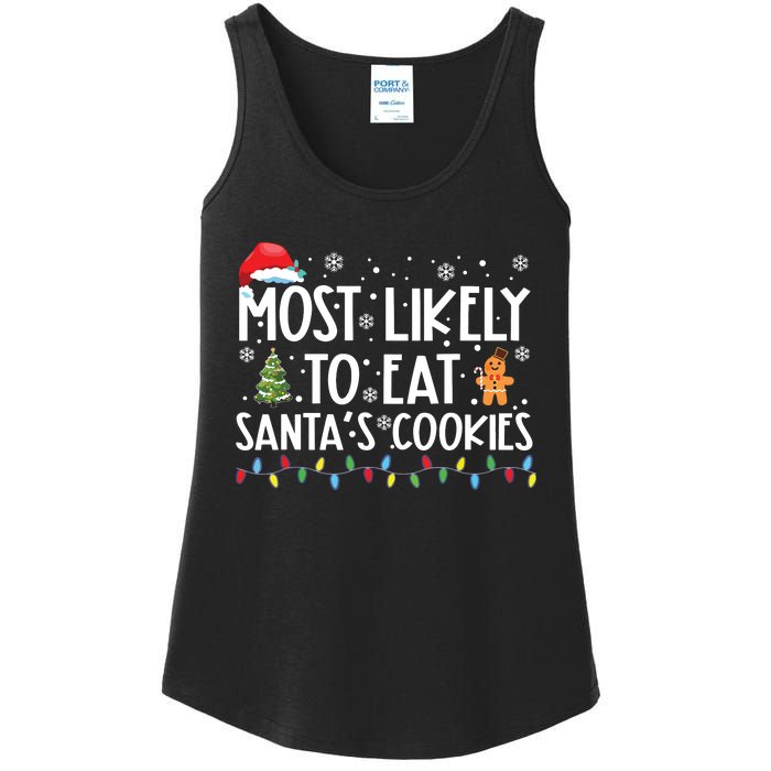 Most Likely To Eat Santas Cookies Funny Christmas Ladies Essential Tank