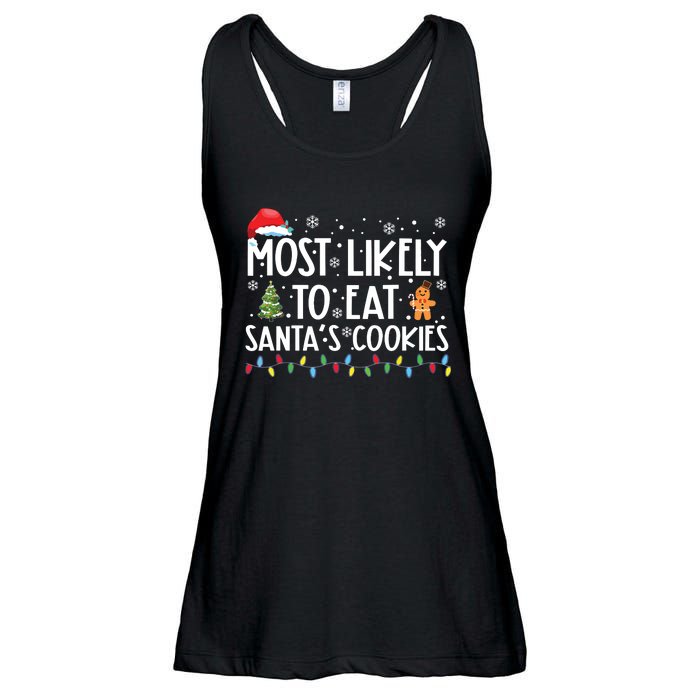 Most Likely To Eat Santas Cookies Funny Christmas Ladies Essential Flowy Tank