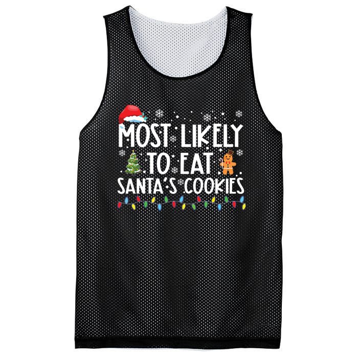 Most Likely To Eat Santas Cookies Funny Christmas Mesh Reversible Basketball Jersey Tank