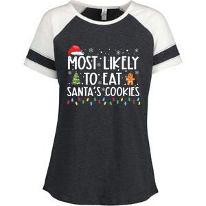 Most Likely To Eat Santas Cookies Funny Christmas Enza Ladies Jersey Colorblock Tee