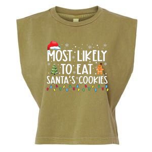 Most Likely To Eat Santas Cookies Funny Christmas Garment-Dyed Women's Muscle Tee