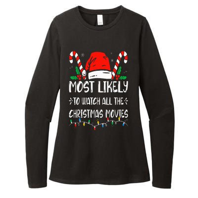 Most Likely To Watch All The Christmas Movies Funny Family Womens CVC Long Sleeve Shirt