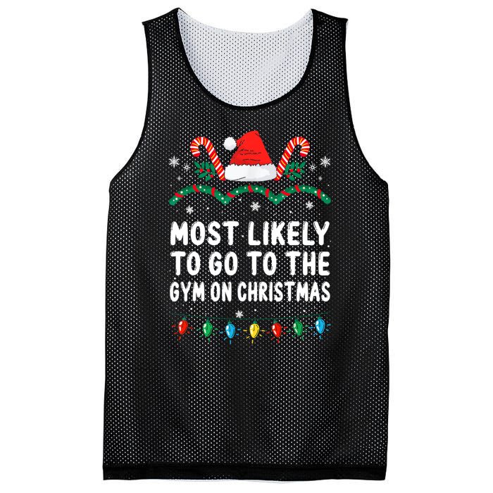 Most Likely To Go To The Gym On Christmas Family Pajamas Mesh Reversible Basketball Jersey Tank