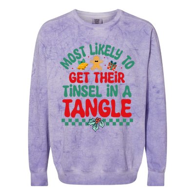 Most Likely To Get Their Tinsel In A Tangle Christmas Pajama Colorblast Crewneck Sweatshirt