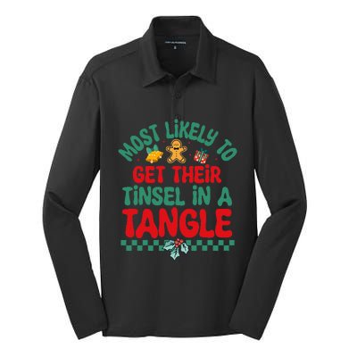 Most Likely To Get Their Tinsel In A Tangle Christmas Pajama Silk Touch Performance Long Sleeve Polo