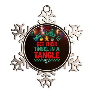 Most Likely To Get Their Tinsel In A Tangle Christmas Pajama Metallic Star Ornament