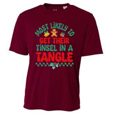 Most Likely To Get Their Tinsel In A Tangle Christmas Pajama Cooling Performance Crew T-Shirt