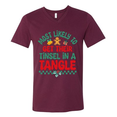 Most Likely To Get Their Tinsel In A Tangle Christmas Pajama V-Neck T-Shirt