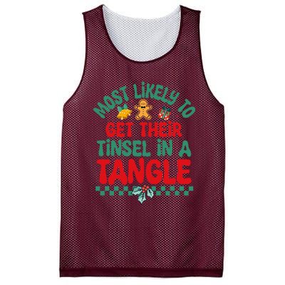 Most Likely To Get Their Tinsel In A Tangle Christmas Pajama Mesh Reversible Basketball Jersey Tank