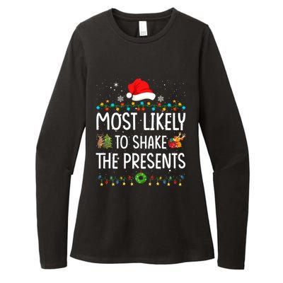 Most Likely To Shake The Presents Santa Christmas Lights Gift Womens CVC Long Sleeve Shirt