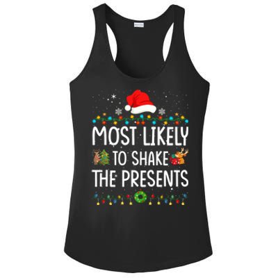 Most Likely To Shake The Presents Santa Christmas Lights Gift Ladies PosiCharge Competitor Racerback Tank