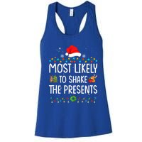 Most Likely To Shake The Presents Santa Christmas Lights Gift Women's Racerback Tank