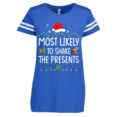 Most Likely To Shake The Presents Santa Christmas Lights Gift Enza Ladies Jersey Football T-Shirt