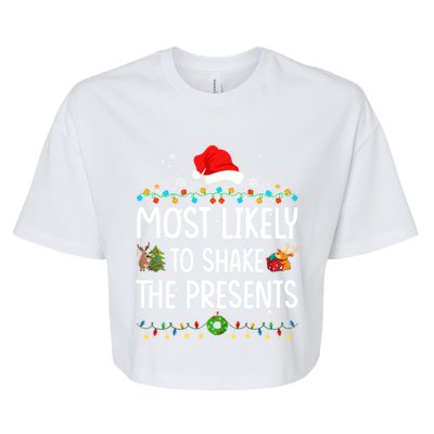 Most Likely To Shake The Presents Santa Christmas Lights Gift Bella+Canvas Jersey Crop Tee