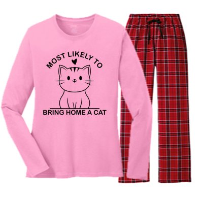 Most Likely To Bring Home A Cat Funny Women's Long Sleeve Flannel Pajama Set 