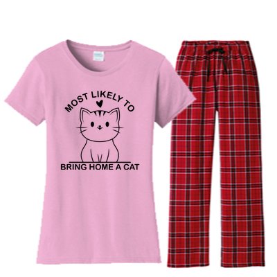 Most Likely To Bring Home A Cat Funny Women's Flannel Pajama Set