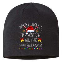 Most Likely To Watch All The Football Games Funny Christmas Sustainable Beanie