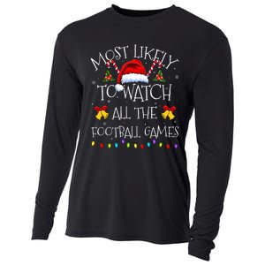 Most Likely To Watch All The Football Games Funny Christmas Cooling Performance Long Sleeve Crew