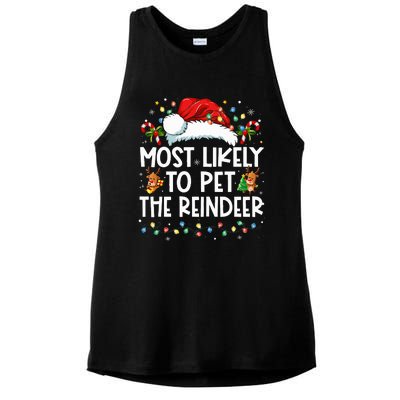 Most Likely To Pet The Reindeer Funny Christmas Ladies PosiCharge Tri-Blend Wicking Tank