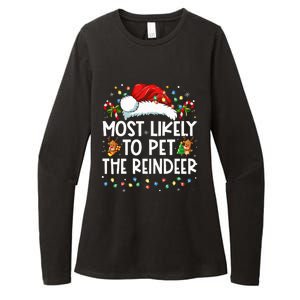 Most Likely To Pet The Reindeer Funny Christmas Womens CVC Long Sleeve Shirt