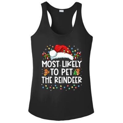 Most Likely To Pet The Reindeer Funny Christmas Ladies PosiCharge Competitor Racerback Tank